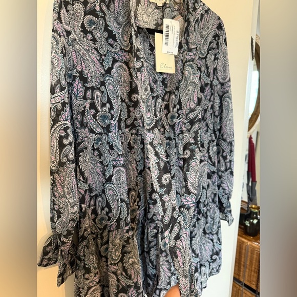 Elan Long Sleeve Paisley Mini Dress with Tie at the Neck in Size Small - Picture 3 of 8